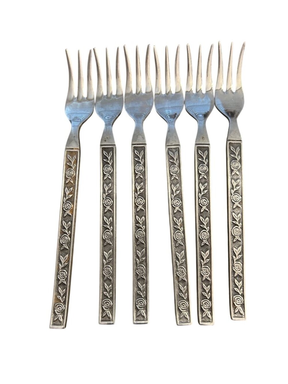 Interpur Mexicaly Rose Stainless Steel Dessert Forks Set Of 6 Vintage Floral Pat